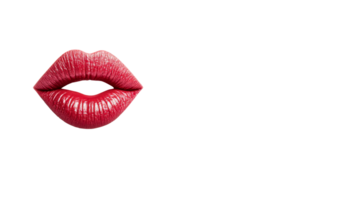 Red lips with glossy texture on dark background, cut out transparent png