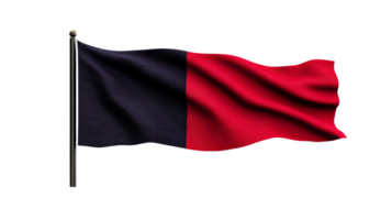 Half-Colored Flag Waving on Pole Against Black Backdrop, cut out transparent png