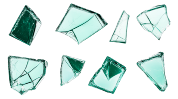 Shards of glass, broken, isolated on black, destruction, sharp, cut out transparent png