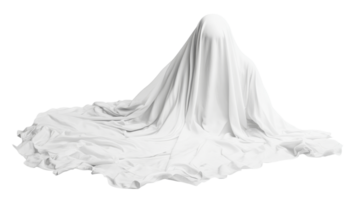 Ghostly figure covered in white sheet, floating ethereal presence, cut out transparent png