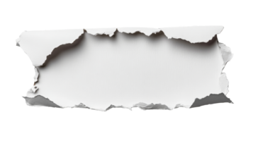Torn white paper sheet, abstract background, jagged edges and shadow, cut out transparent png
