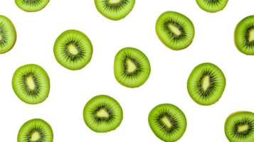 Sliced kiwi fruits pattern on black background, cut out transparent png