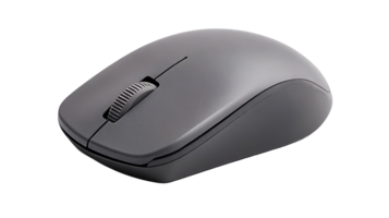 Grey computer mouse device with scroll wheel, cut out transparent png