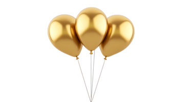 Three shiny gold balloons floating in a transparent background png