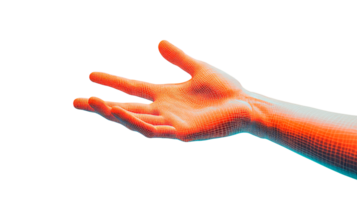 3D hand mesh grid with outstretched palm, cut out transparent png