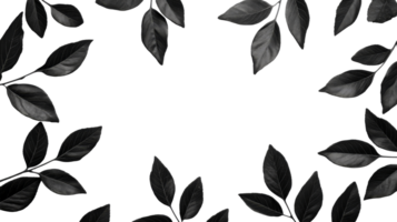 Black leaves with empty frame, graphic resource, design element, cut out transparent png