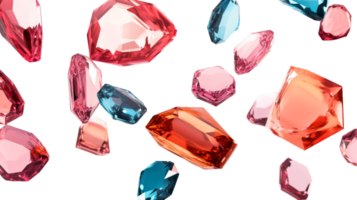 Colorful gems assortment on black background in studio, cut out transparent png