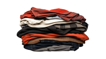 Folded colorful textile clothing apparel stack, cut out transparent png