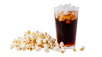 Refreshing combo of popcorn and cola drink, cut out transparent png