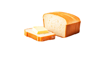 Fresh loaf and slice of bread with butter, cut out transparent png