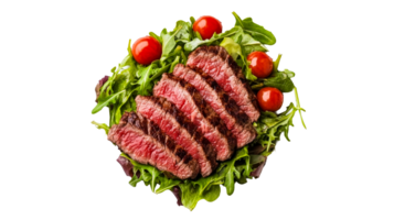 Grilled steak with cherry tomatoes and salad, balanced meal, cut out transparent png