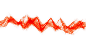 Vibrant red waveform design element on black background, cut out transparent png