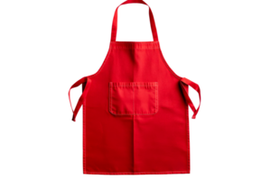 Bright red apron on black background, chef uniform, cut out transparent png