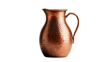Elegant handcrafted copper pitcher, old-world aesthetic, cut out transparent png