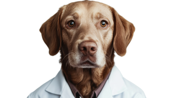 Dog in a lab coat with kind eyes, cutout transparent png