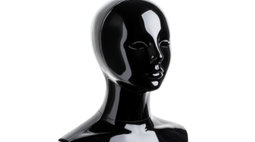Glossy mannequin head with reflective surface, smooth texture, cut out transparent png