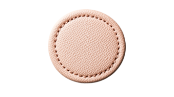 Leather round patch textured surface, cut out transparent png
