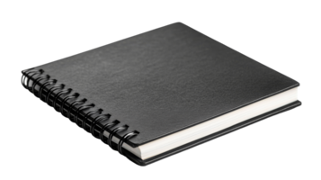 Blank black notepad with spiral binding, cut out transparent png