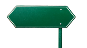 Blank directional sign on a green post with a transparent background png