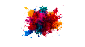 Vivid explosion of color abstract design element on black background, cut out transparent png