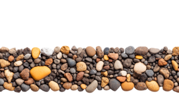 Heap of smooth stones, cobblestone border isolated on black, cut out transparent png