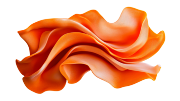 Abstract flowing orange fabric with unique linear pattern, cut out transparent png