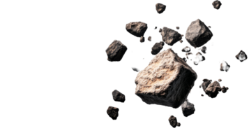 Asteroids floating in deep space isolated on black, cut out transparent png