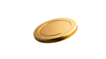 Gleaming golden coin with smooth texture, cut out transparent png