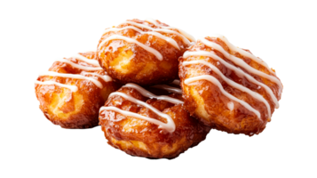 Glazed fried donuts drizzled with icing topping, tasty dessert, cut out transparent png