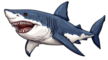 Ferocious cartoon shark with sharp teeth and fierce expression, cut out transparent png