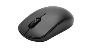 Wireless computer mouse with scroll wheel in black color, cut out transparent png