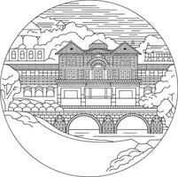 building and bridge line art vector