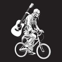 Grim reaper on a bicycle with getter black and white design vector