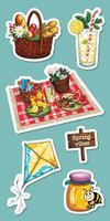 food and drink item sticker sheet bundle ice cream, honey, fruits, lemon, orange vector