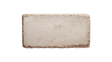 Textured block of tan concrete, rough edges, construction element, cut out transparent png