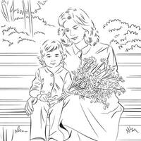 mothers day with child line art vector