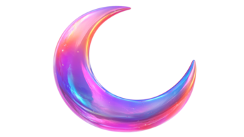 Crescent moon with vibrant colors and iridescent sheen, cut out transparent png