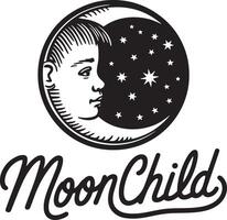 moon with face in universe line art design vector