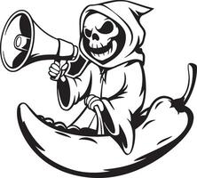 Grim reaper on a chili with mic line art vector