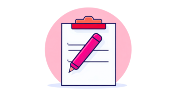 Clipboard with pencil and paper list illustration, cut out transparent png