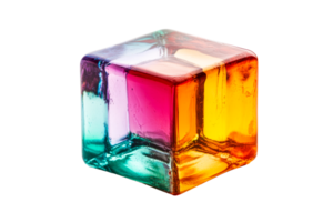 Multicolored block, gradient glass cube, artistic decoration, cool design, cut out transparent png