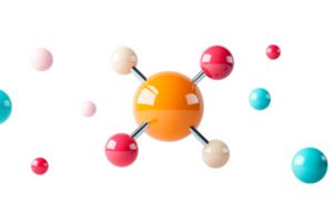 Atom Structure with Colorful Spheres on Black Background, cut out transparent png