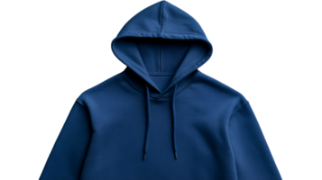 Hoodie in blue with strings against a black background, cut out transparent png