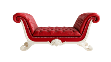 Luxurious red divan with white trim, cut out transparent png