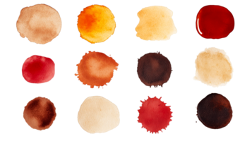 Watercolor circles in different colors for design, cut out transparent png