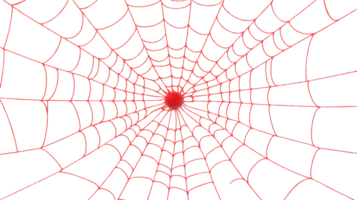 Sparkling red spiderweb on black background, cut out transparent png