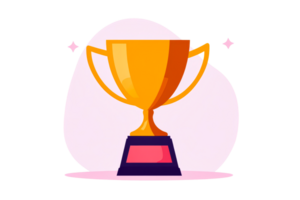 Golden trophy with pink sparkles on a stand, cut out transparent png