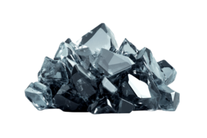 Pile of translucent crystals, angular shapes, sharp edges, cut out transparent png