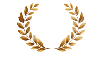 Golden laurel wreath on a black background with copy space, cut out transparent png