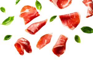 Appetizing Prosciutto and Fresh Basil, cut out transparent png